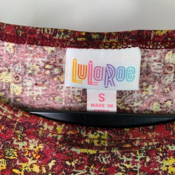 Lularoe Irma Half Sleeve Tunic High Low Polyester Blend Sz Sm Red Yellow Floral - Picture 2 of 7